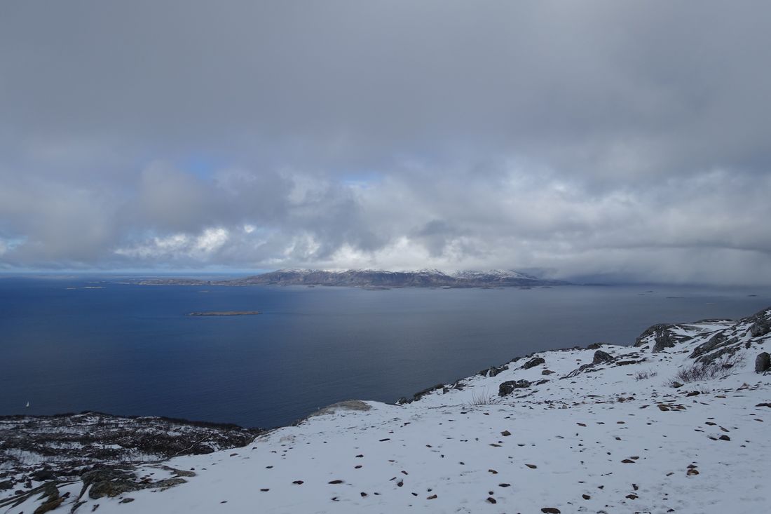 View north towards Landegode. Note the sailing boat in the bottom left corner. In Bodö it is warm enough to sail all year round. (2015:04:03)